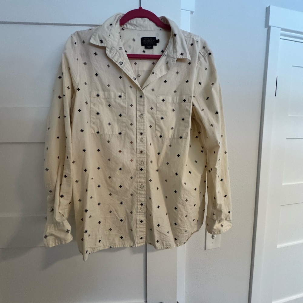 Pendleton Cream Button Down Shirt With Polka Dot … - image 1